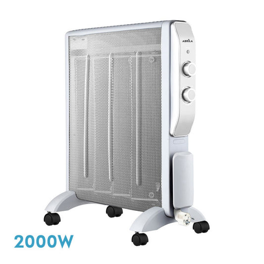 Radiador De Mica Abrigo 2000w 4elementos Blanco/plata 2potencias Antivuelco,luz Ind.termostato Reg.61,5x56x26,5 Cm